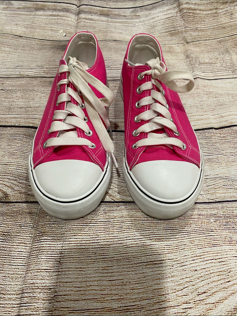 Hot Pink Low-Top Canvas Sneakers with White Laces